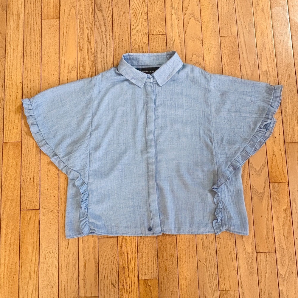Code Mode Cottagecore Ruffle Sleeve Shirt Large Womens Blue Fairy Academia L